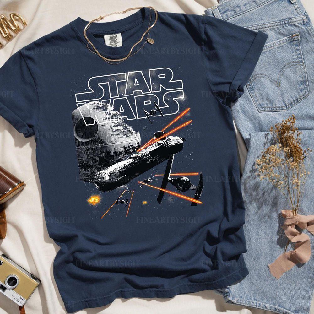 Spaceship Battle Over The Death Star Star Wars Vuitino Shirt